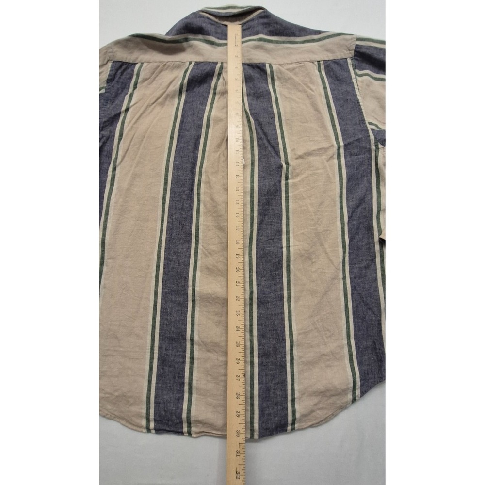 VTG‎ Tommy Hilfiger men's tan striped LS button up shirt logo/pocket Linen Blend - Picture 9 of 12